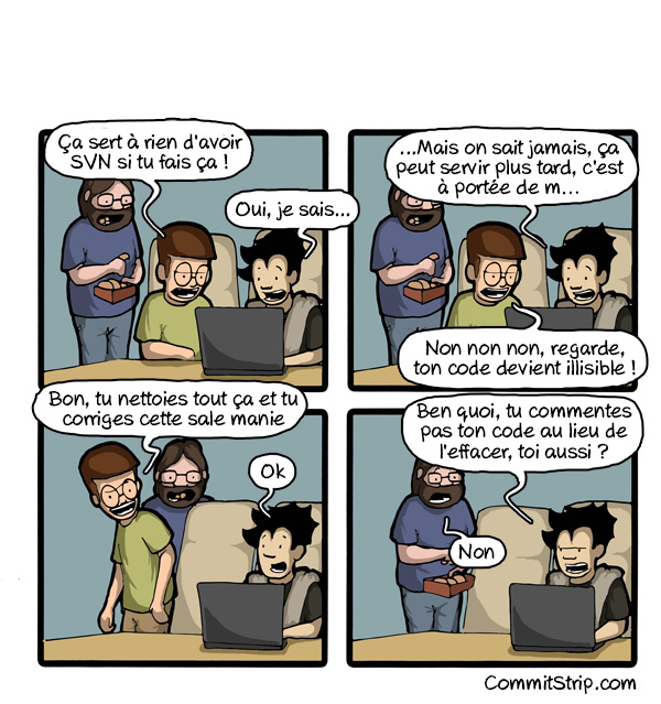 Un développeur se fait reprendre pour avoir commité du code commenté alors qu'il utilise SVN.